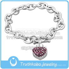 Bracelet de charme de coeur de moucheture pourpre en acier inoxydable de style populaire avec des bijoux en urne en cristal de souvenir